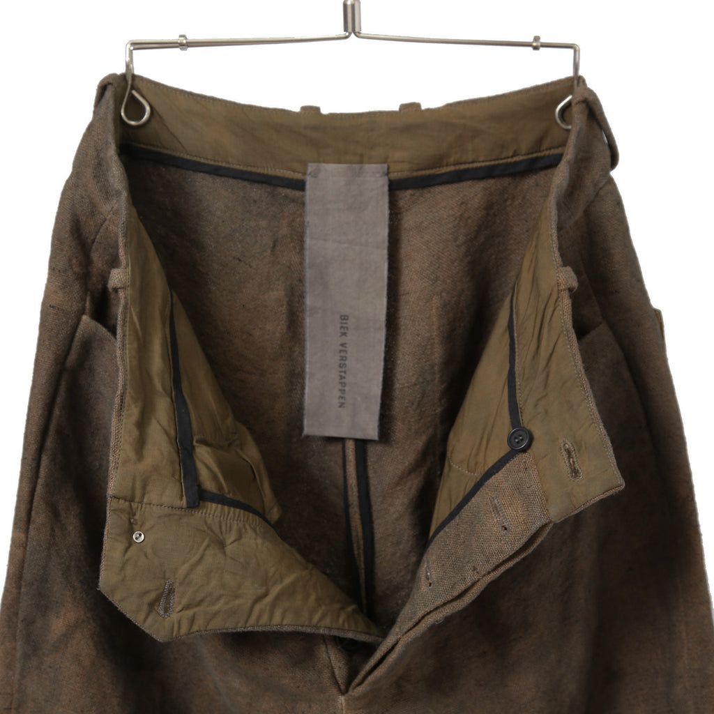 新品 BIEK VERSTAPPEN / 25SS Bou Trousers Belgian Stonewashed Linen / Heavy Linen / size M Brown khaki (Overdyed) リネン パンツ