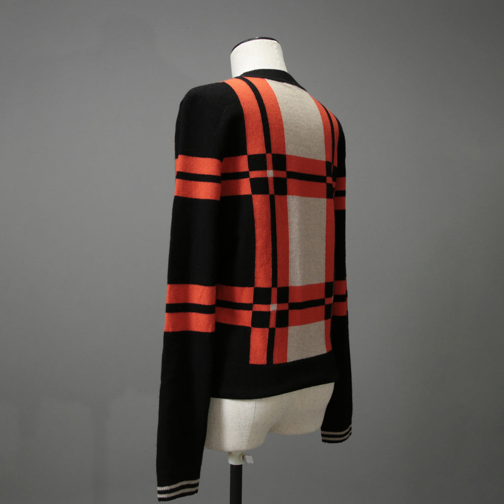 HERMES エルメス / 23-24AW 美品 BRIDES DE GALA TARTAN カシミヤ 長袖ニット / ブリッド・ドゥ・ガラ・タータン / 3H2620DD / セーター / size38 (ORANGE x BLACK) レディース 国内正規品