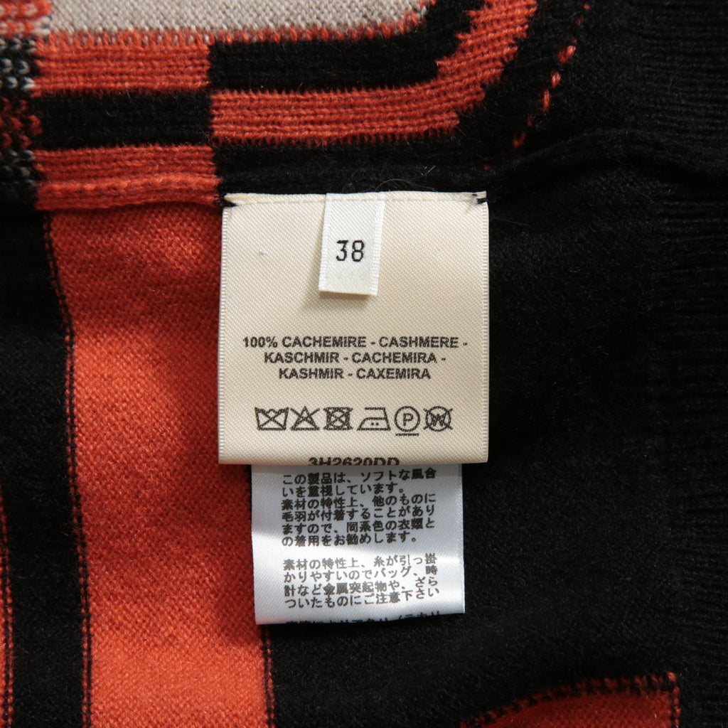 HERMES エルメス / 23-24AW 美品 BRIDES DE GALA TARTAN カシミヤ 長袖ニット / ブリッド・ドゥ・ガラ・タータン / 3H2620DD / セーター / size38 (ORANGE x BLACK) レディース 国内正規品