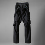 Geoffrey B.Small ジェフリー ビースモール / 24AW 美品 HUSE 別注 / advanced drop-crotch tailored cargo pocket trouser / Biella 100% wool Tasmania 120'sカーゴパンツ / size 42  (hand wash dark grey w/blue & purple stripe)