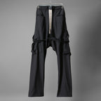 Geoffrey B.Small ジェフリー ビースモール / 24AW 美品 HUSE 別注 / advanced drop-crotch tailored cargo pocket trouser / Biella 100% wool Tasmania 120'sカーゴパンツ / size 42  (hand wash dark grey w/blue & purple stripe)