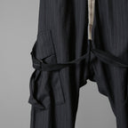 Geoffrey B.Small ジェフリー ビースモール / 24AW 美品 HUSE 別注 / advanced drop-crotch tailored cargo pocket trouser / Biella 100% wool Tasmania 120'sカーゴパンツ / size 42  (hand wash dark grey w/blue & purple stripe)