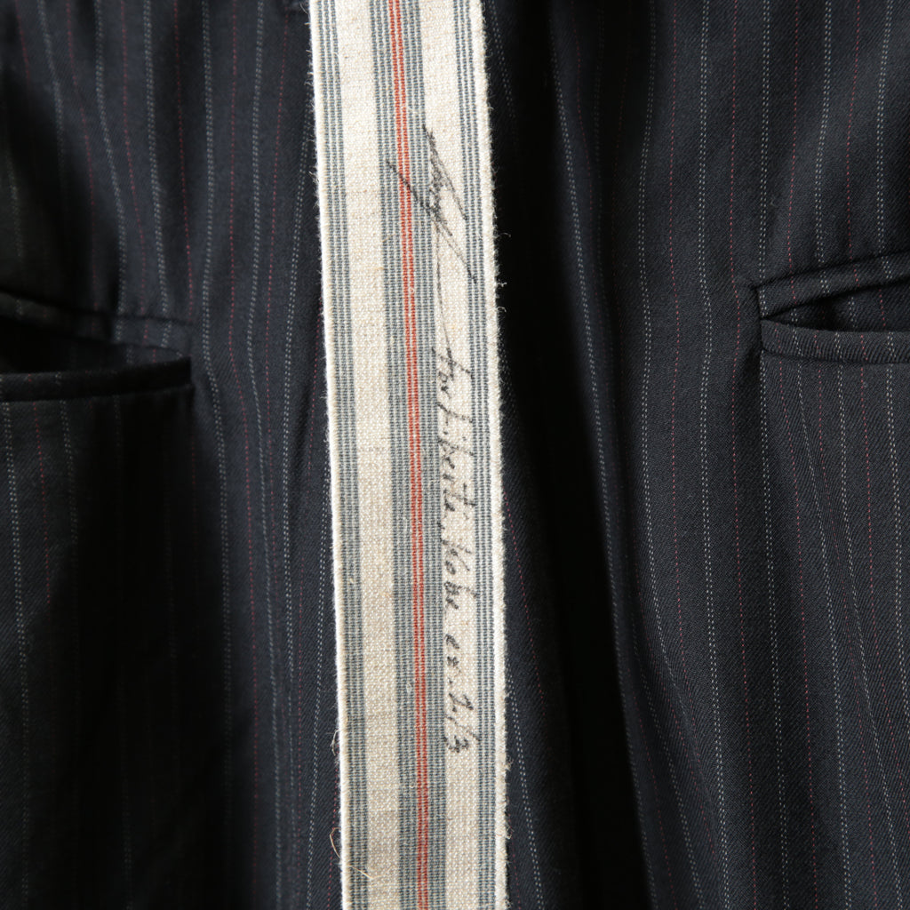 Geoffrey B.Small ジェフリー ビースモール / 24AW 美品 HUSE 別注 / advanced drop-crotch tailored cargo pocket trouser / Biella 100% wool Tasmania 120'sカーゴパンツ / size 42  (hand wash dark grey w/blue & purple stripe)