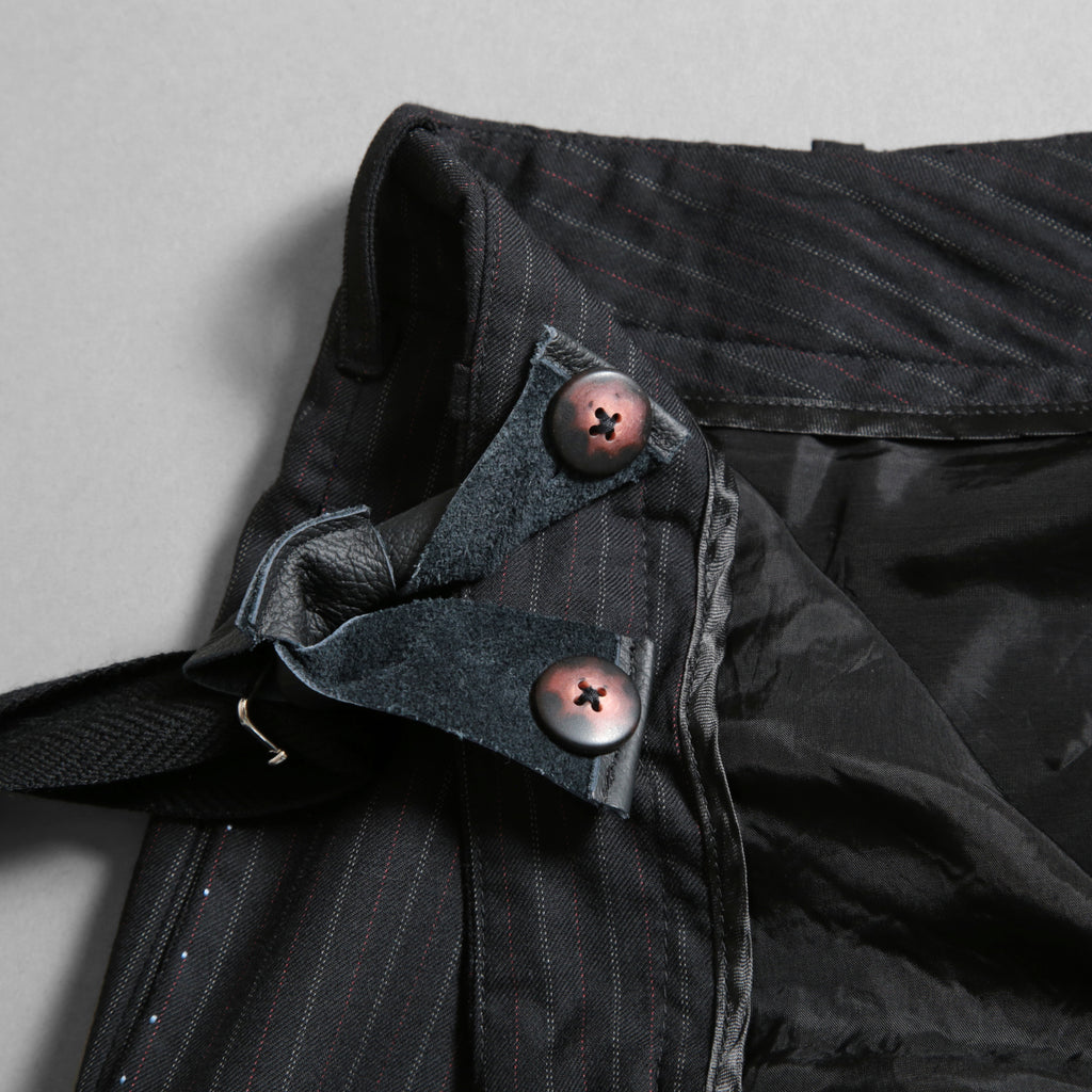 Geoffrey B.Small ジェフリー ビースモール / 24AW 美品 HUSE 別注 / advanced drop-crotch tailored cargo pocket trouser / Biella 100% wool Tasmania 120'sカーゴパンツ / size 42  (hand wash dark grey w/blue & purple stripe)