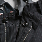 Geoffrey B.Small ジェフリー ビースモール / 24AW 美品 HUSE 別注 / advanced drop-crotch tailored cargo pocket trouser / Biella 100% wool Tasmania 120'sカーゴパンツ / size 42  (hand wash dark grey w/blue & purple stripe)