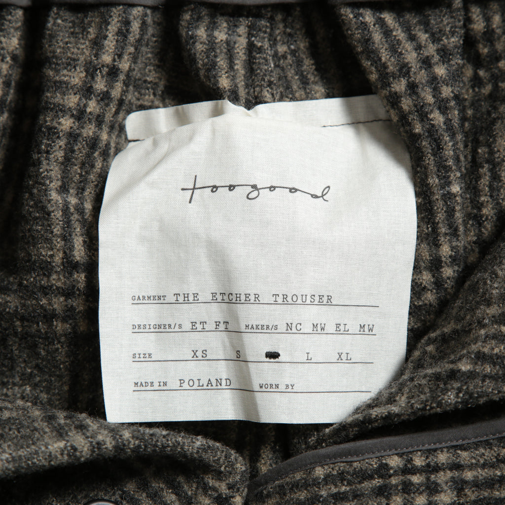 新品 toogood トゥーグッド / The Etcher Trousers ウール トラウザー パンツ / size M (PRINCE OF WALES CARDAMOM)