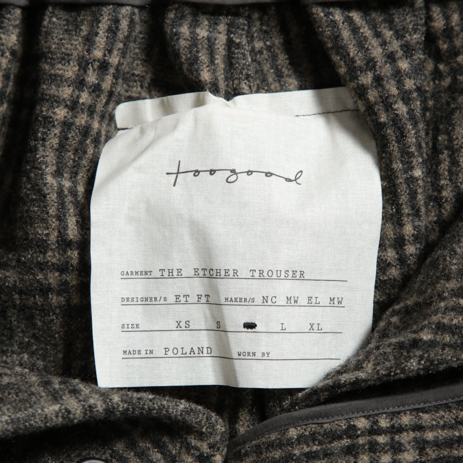 新品 toogood トゥーグッド / The Etcher Trousers ウール トラウザー パンツ / size M (PRINCE OF WALES CARDAMOM)