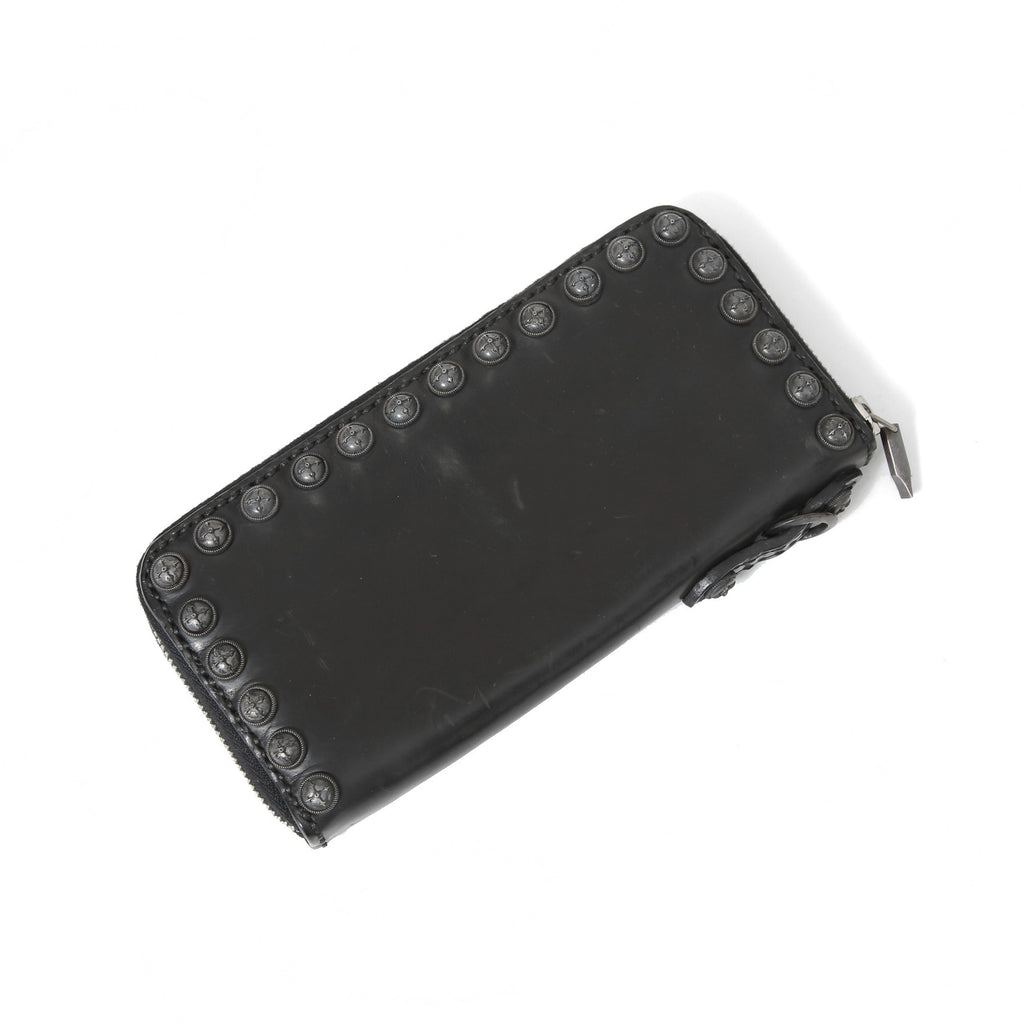 一点物 新品 イサムカタヤマ バックラッシュTHELINE / GUIDI カーフ / シルバー スタッズ ラウンドジップ ウォレット / BLACK 長財布