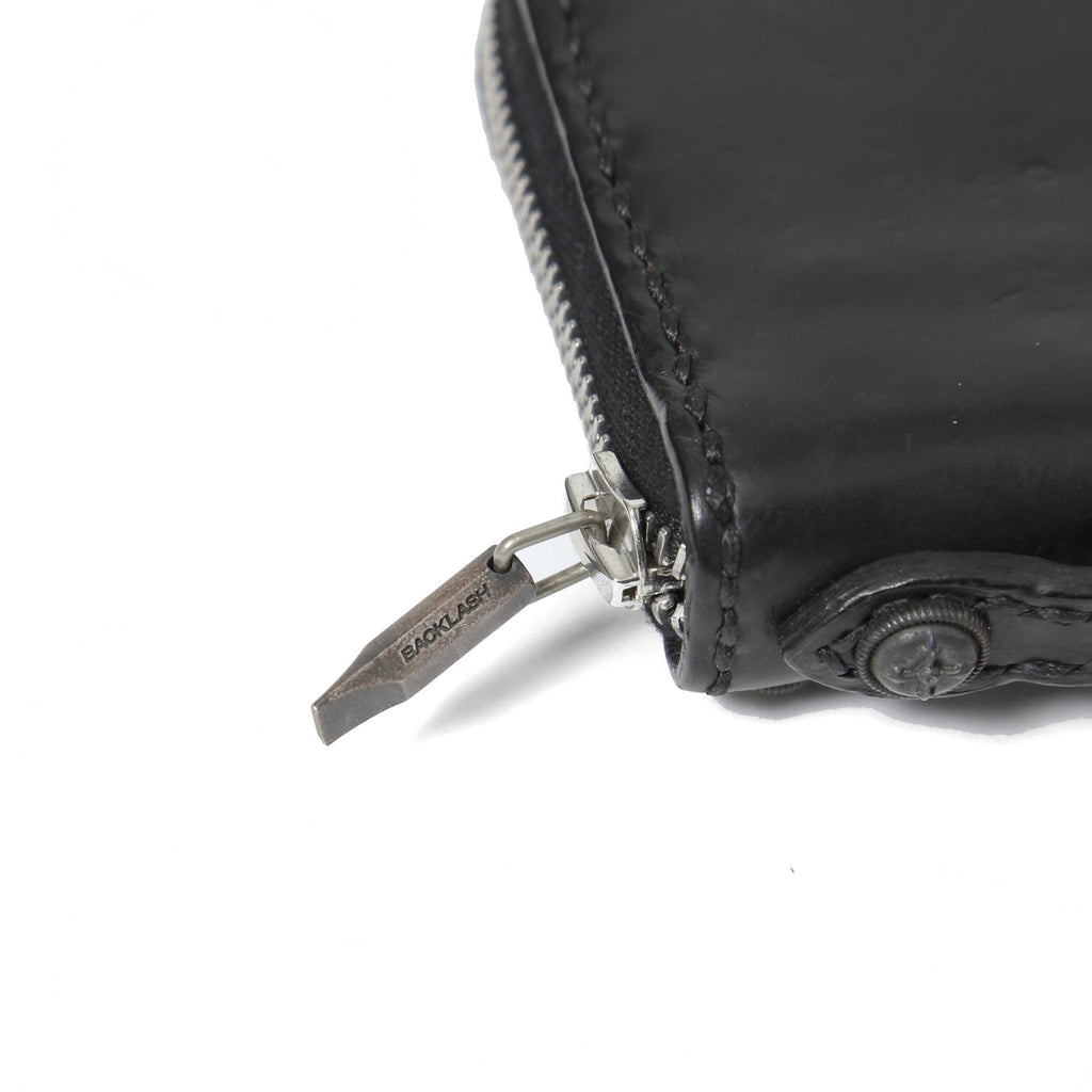 一点物 新品 イサムカタヤマ バックラッシュTHELINE / GUIDI カーフ / シルバー スタッズ ラウンドジップ ウォレット / BLACK 長財布