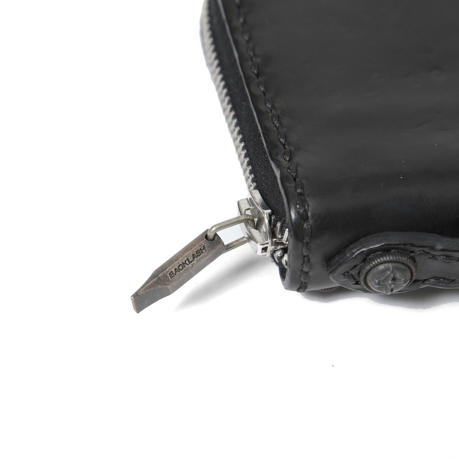 一点物 新品 イサムカタヤマ バックラッシュTHELINE / GUIDI カーフ / シルバー スタッズ ラウンドジップ ウォレット / BLACK 長財布
