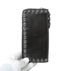 一点物 新品 イサムカタヤマ バックラッシュTHELINE / GUIDI カーフ / シルバー スタッズ ラウンドジップ ウォレット / BLACK 長財布