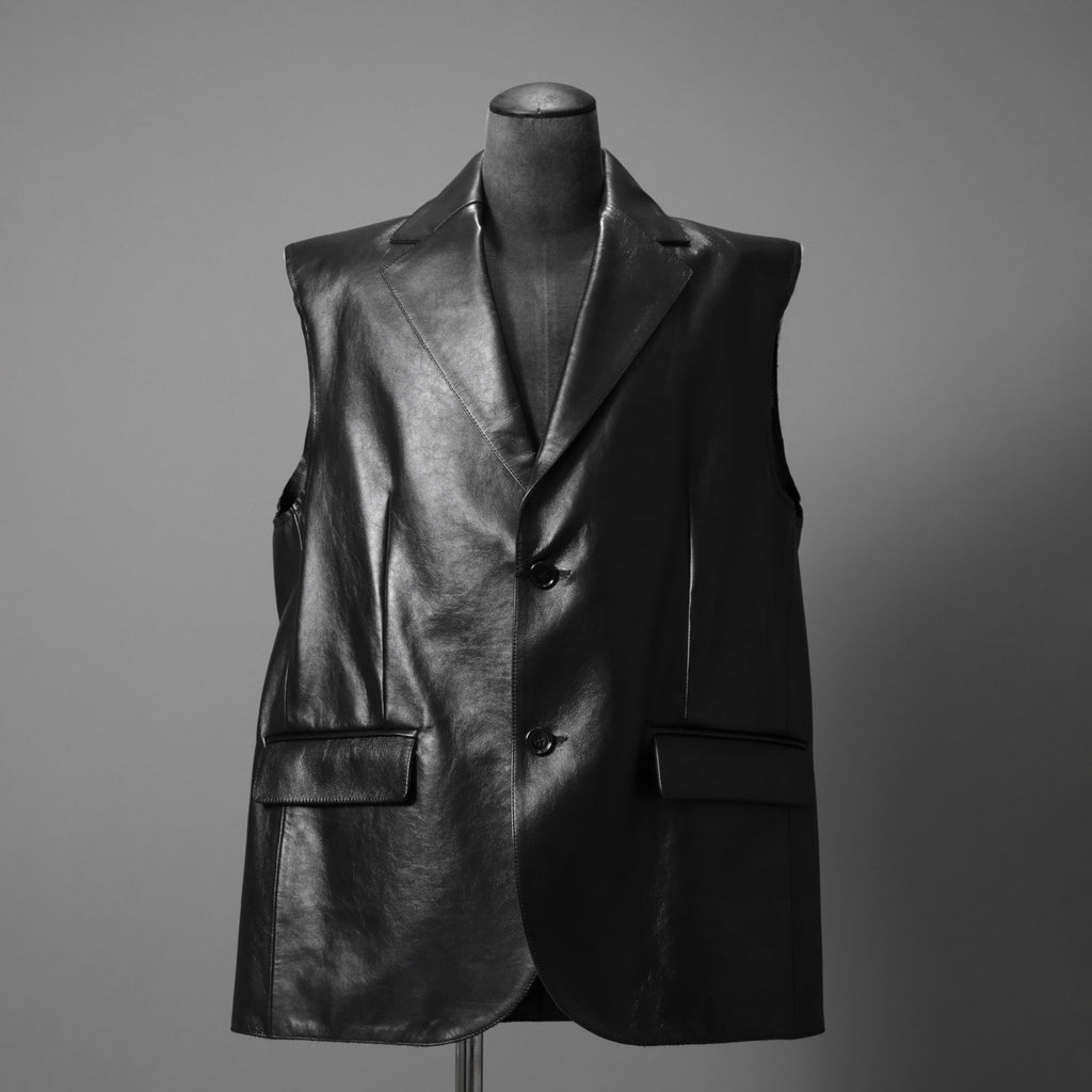 MM6 Maison Margiela メゾン マルジェラ / 23SS 美品 シープレザー ベスト / S52FB0056 / size 44 (BLACK) 国内正規品