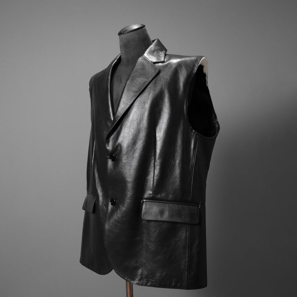 MM6 Maison Margiela メゾン マルジェラ / 23SS 美品 シープレザー ベスト / S52FB0056 / size 44 (BLACK) 国内正規品