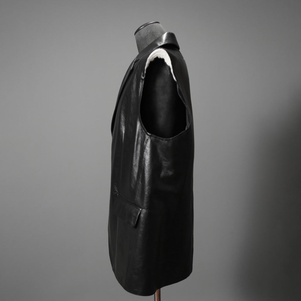 MM6 Maison Margiela メゾン マルジェラ / 23SS 美品 シープレザー ベスト / S52FB0056 / size 44 (BLACK) 国内正規品