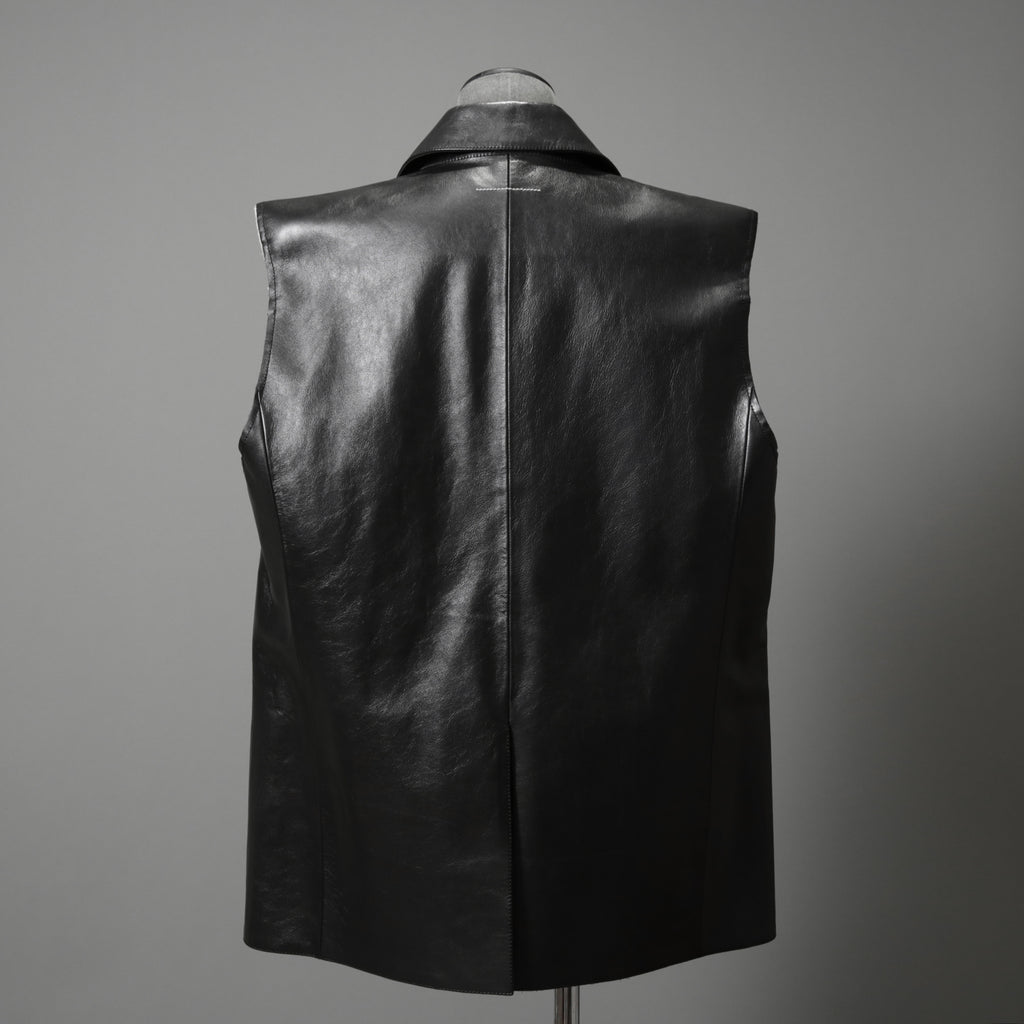 MM6 Maison Margiela メゾン マルジェラ / 23SS 美品 シープレザー ベスト / S52FB0056 / size 44 (BLACK) 国内正規品