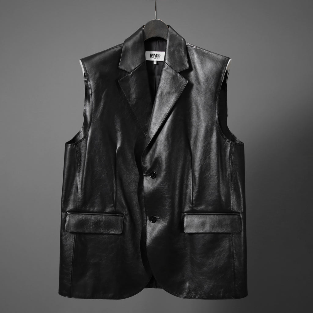 MM6 Maison Margiela メゾン マルジェラ / 23SS 美品 シープレザー ベスト / S52FB0056 / size 44 (BLACK) 国内正規品