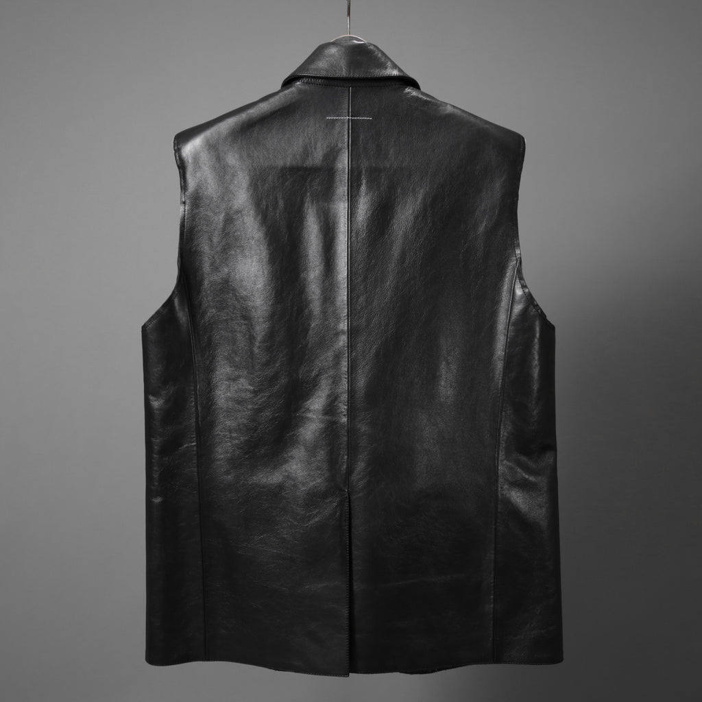 MM6 Maison Margiela メゾン マルジェラ / 23SS 美品 シープレザー ベスト / S52FB0056 / size 44 (BLACK) 国内正規品