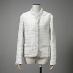 VALENTINO ヴァレンティノ / 22AW 美品 ツイード ワンスタッズ ノーカラージャケット / XB3CE27H6U1 / size 36 (WHITE) レディース