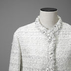 VALENTINO ヴァレンティノ / 22AW 美品 ツイード ワンスタッズ ノーカラージャケット / XB3CE27H6U1 / size 36 (WHITE) レディース