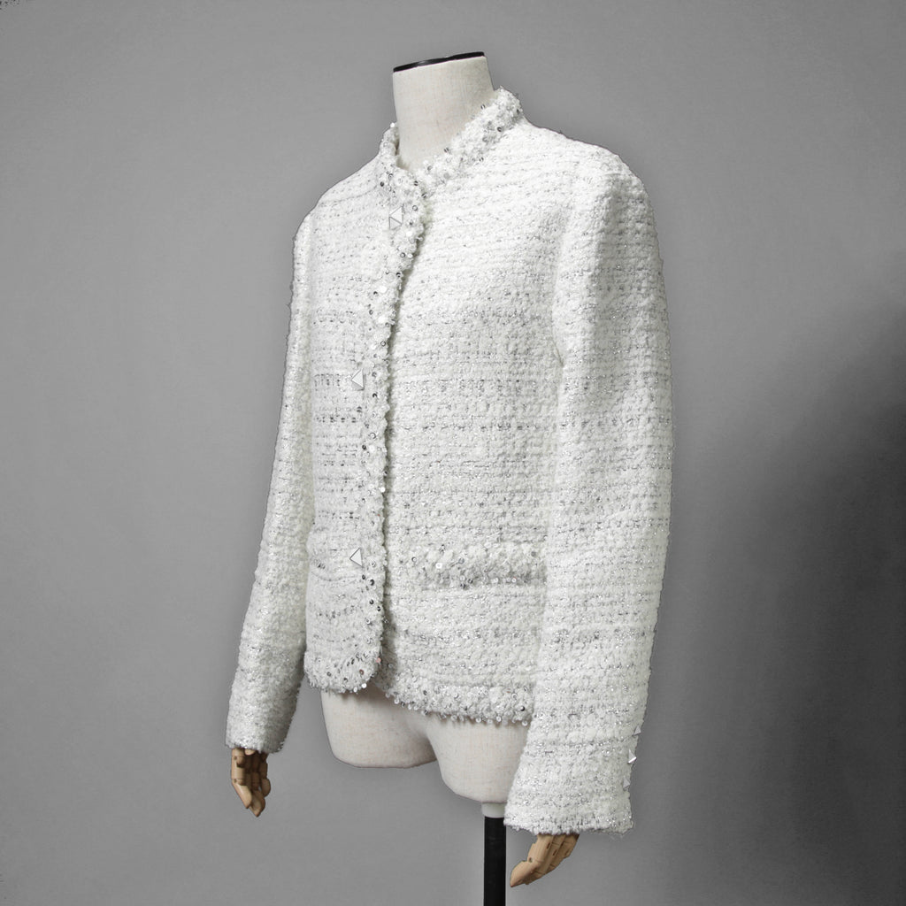 VALENTINO ヴァレンティノ / 22AW 美品 ツイード ワンスタッズ ノーカラージャケット / XB3CE27H6U1 / size 36 (WHITE) レディース