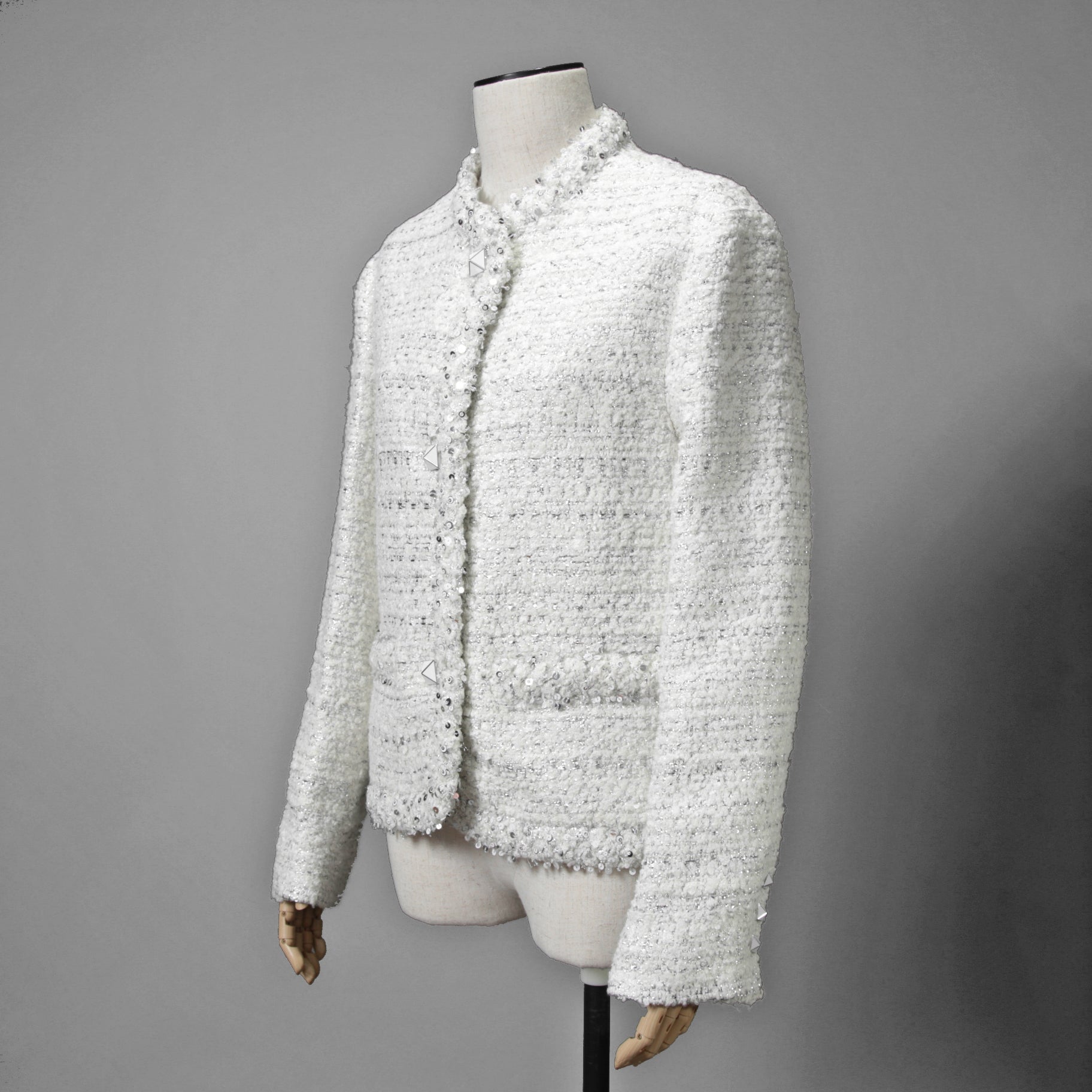 VALENTINO ヴァレンティノ / 22AW 美品 ツイード ワンスタッズ ノーカラージャケット / XB3CE27H6U1 / size 36 (WHITE) レディース