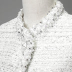 VALENTINO ヴァレンティノ / 22AW 美品 ツイード ワンスタッズ ノーカラージャケット / XB3CE27H6U1 / size 36 (WHITE) レディース