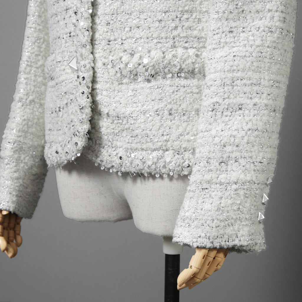 VALENTINO ヴァレンティノ / 22AW 美品 ツイード ワンスタッズ ノーカラージャケット / XB3CE27H6U1 / size 36 (WHITE) レディース