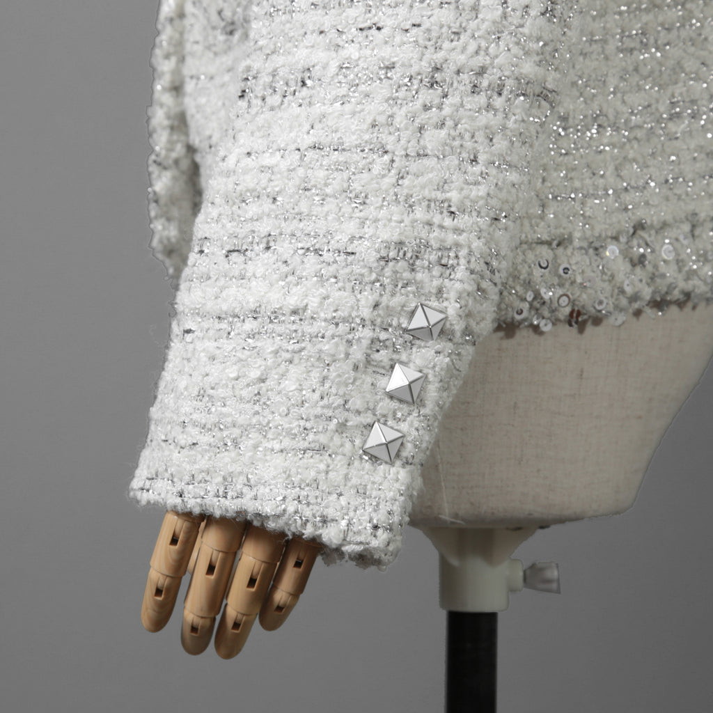 VALENTINO ヴァレンティノ / 22AW 美品 ツイード ワンスタッズ ノーカラージャケット / XB3CE27H6U1 / size 36 (WHITE) レディース