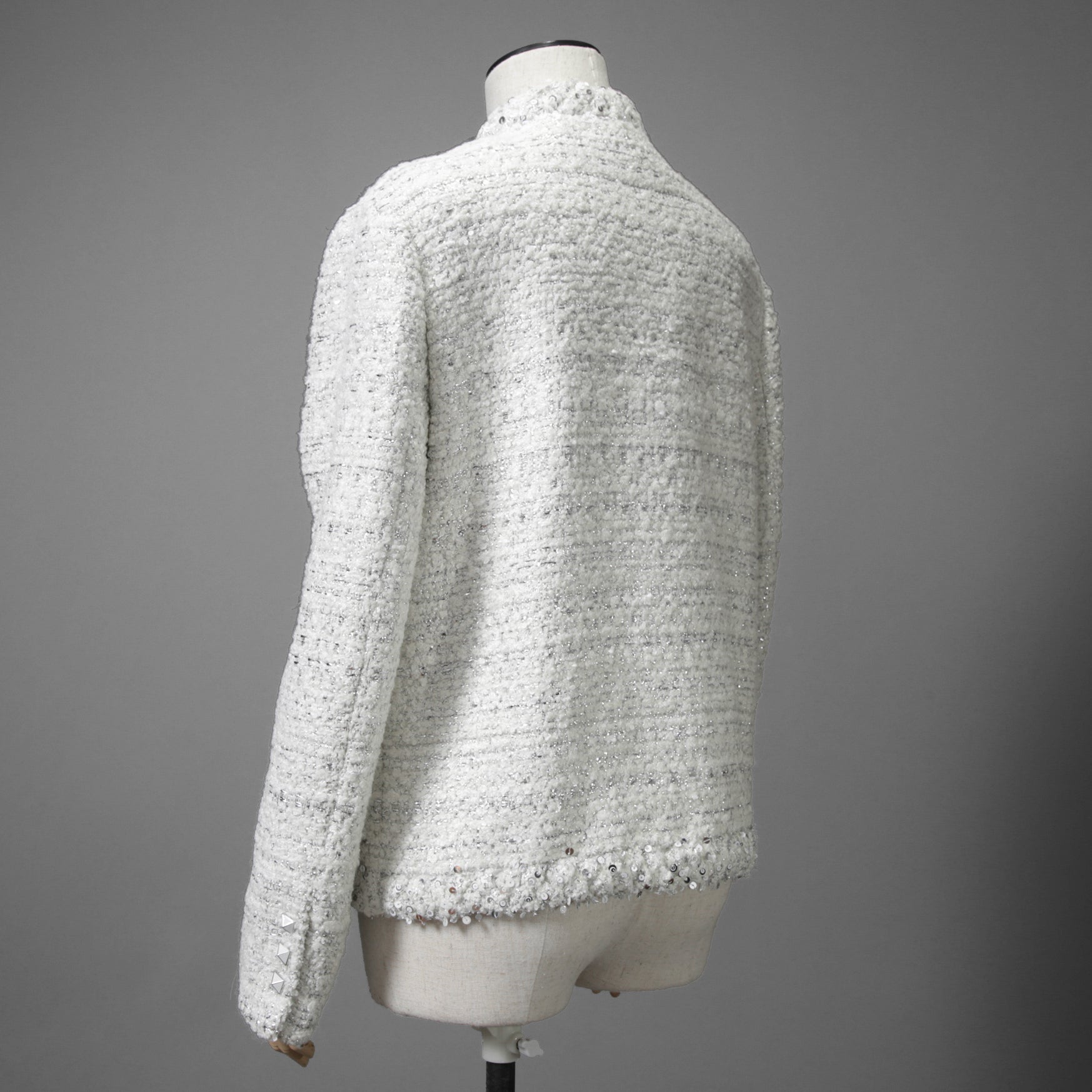 VALENTINO ヴァレンティノ / 22AW 美品 ツイード ワンスタッズ ノーカラージャケット / XB3CE27H6U1 / size 36 (WHITE) レディース