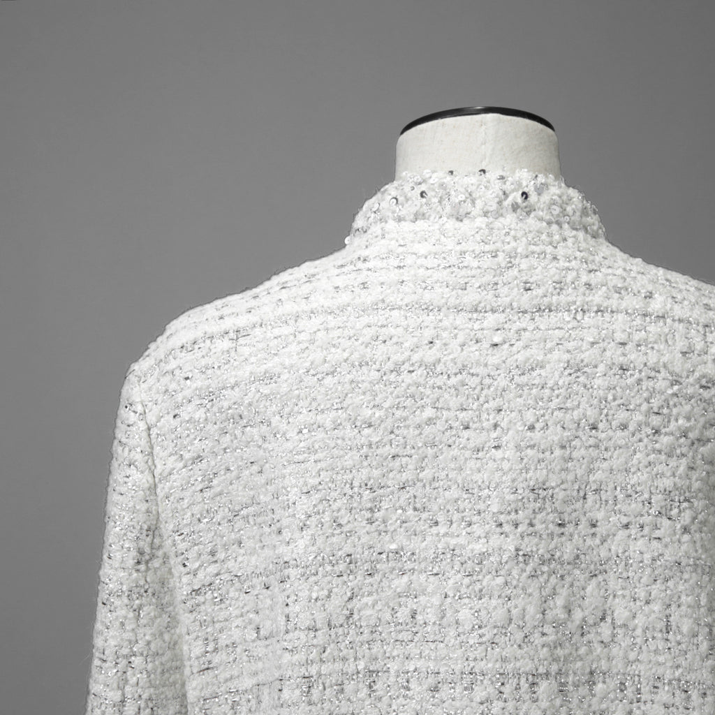 VALENTINO ヴァレンティノ / 22AW 美品 ツイード ワンスタッズ ノーカラージャケット / XB3CE27H6U1 / size 36 (WHITE) レディース