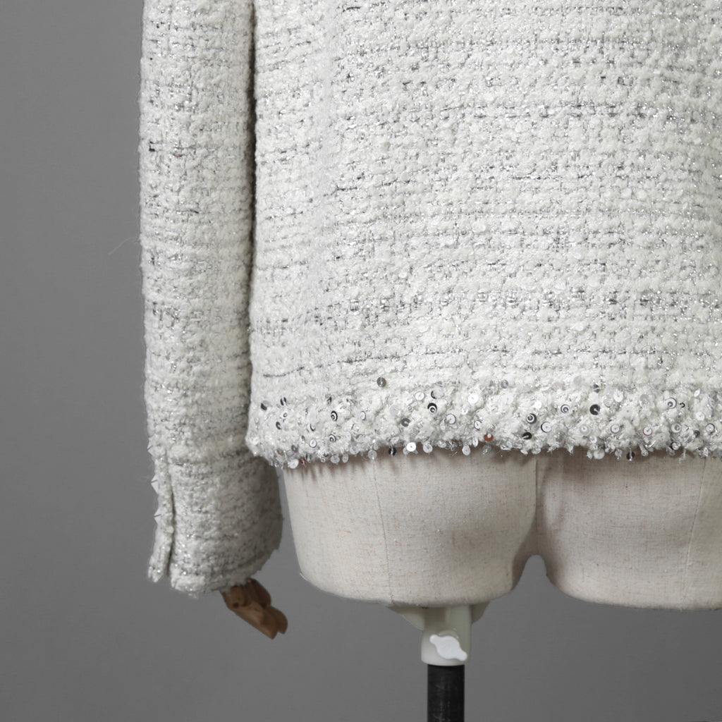 VALENTINO ヴァレンティノ / 22AW 美品 ツイード ワンスタッズ ノーカラージャケット / XB3CE27H6U1 / size 36 (WHITE) レディース