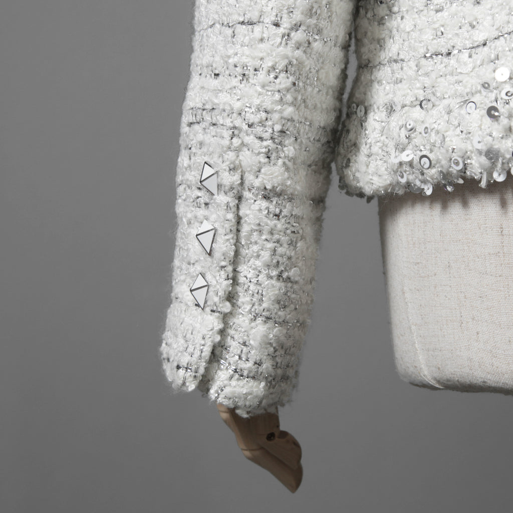 VALENTINO ヴァレンティノ / 22AW 美品 ツイード ワンスタッズ ノーカラージャケット / XB3CE27H6U1 / size 36 (WHITE) レディース