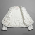 VALENTINO ヴァレンティノ / 22AW 美品 ツイード ワンスタッズ ノーカラージャケット / XB3CE27H6U1 / size 36 (WHITE) レディース