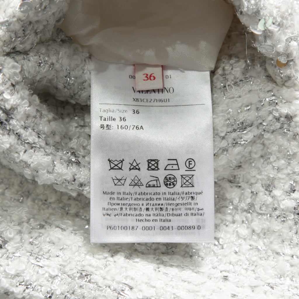 VALENTINO ヴァレンティノ / 22AW 美品 ツイード ワンスタッズ ノーカラージャケット / XB3CE27H6U1 / size 36 (WHITE) レディース