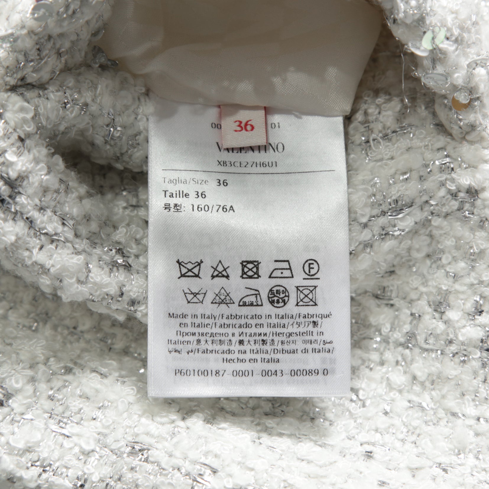 VALENTINO ヴァレンティノ / 22AW 美品 ツイード ワンスタッズ ノーカラージャケット / XB3CE27H6U1 / size 36 (WHITE) レディース