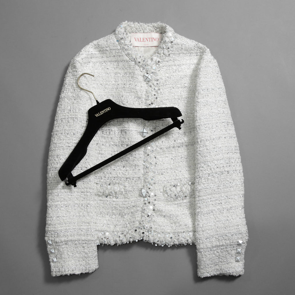 VALENTINO ヴァレンティノ / 22AW 美品 ツイード ワンスタッズ ノーカラージャケット / XB3CE27H6U1 / size 36 (WHITE) レディース