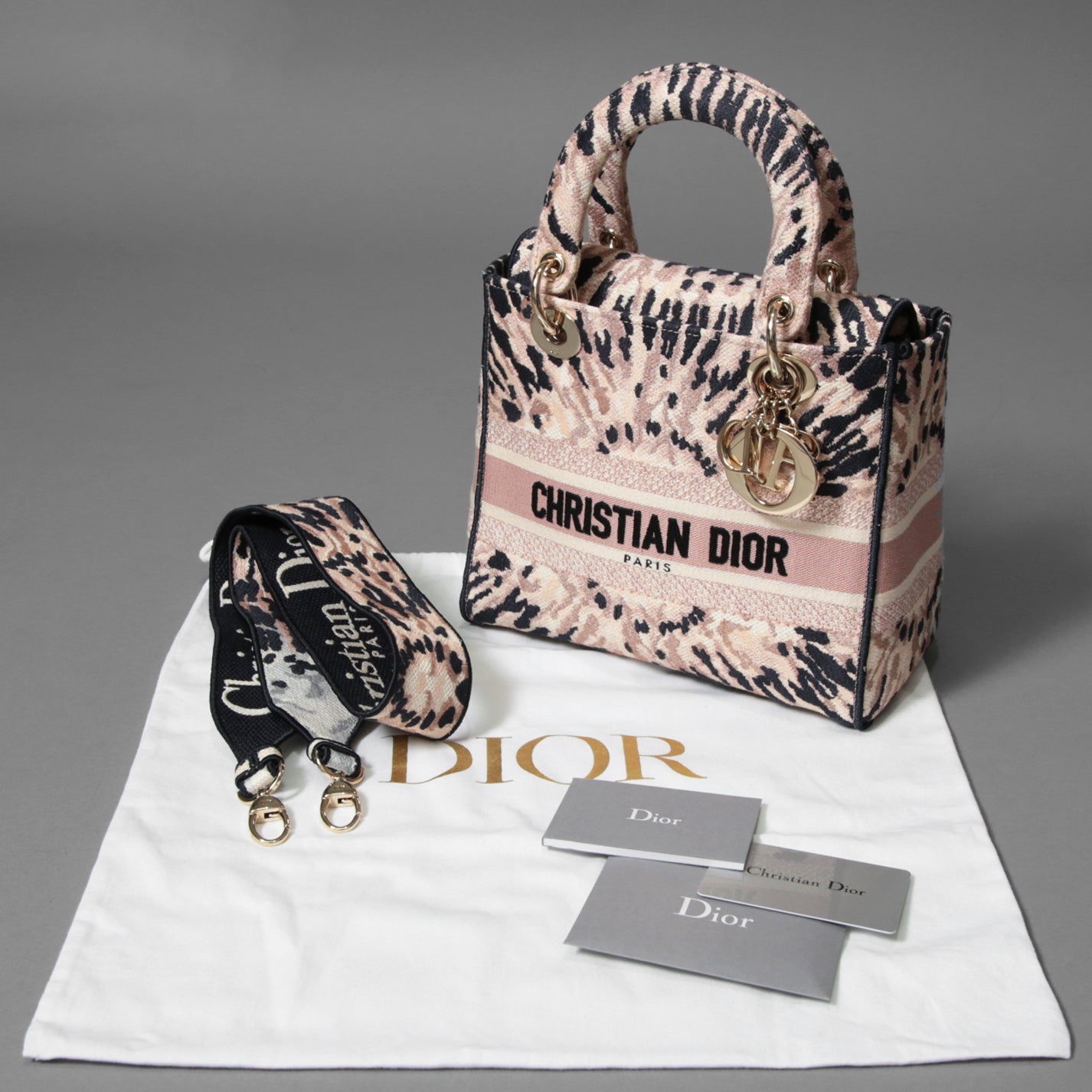 Dior クリスチャンディオール / 2021年リゾートコレクション 美品 Tie & Dior / Lady D-Lite レディ D-ライト ミディアム バッグ / キャンバス タイダイ柄 刺繍 / (PINK x NAVY) 3WAY トート ショルダー