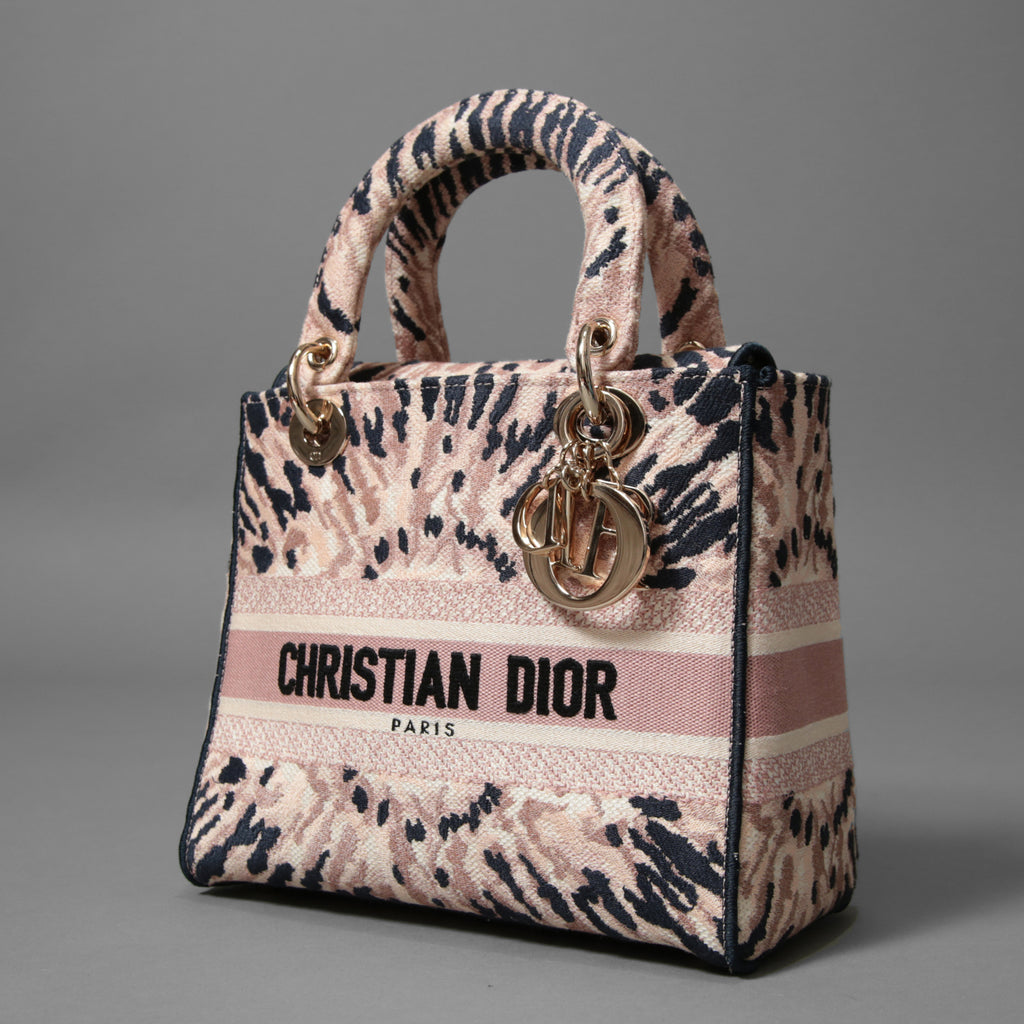 Dior クリスチャンディオール / 2021年リゾートコレクション 美品 Tie & Dior / Lady D-Lite レディ D-ライト ミディアム バッグ / キャンバス タイダイ柄 刺繍 / (PINK x NAVY) 3WAY トート ショルダー
