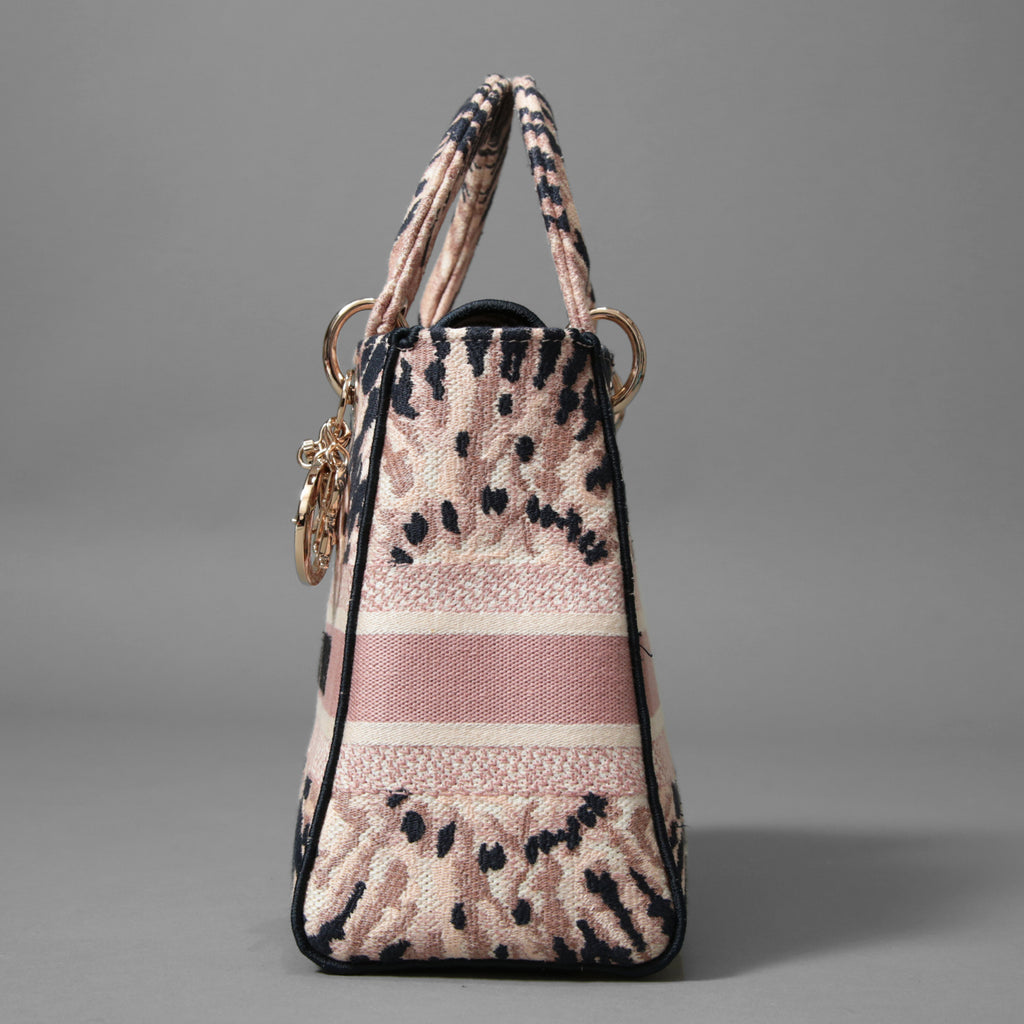 Dior クリスチャンディオール / 2021年リゾートコレクション 美品 Tie & Dior / Lady D-Lite レディ D-ライト ミディアム バッグ / キャンバス タイダイ柄 刺繍 / (PINK x NAVY) 3WAY トート ショルダー