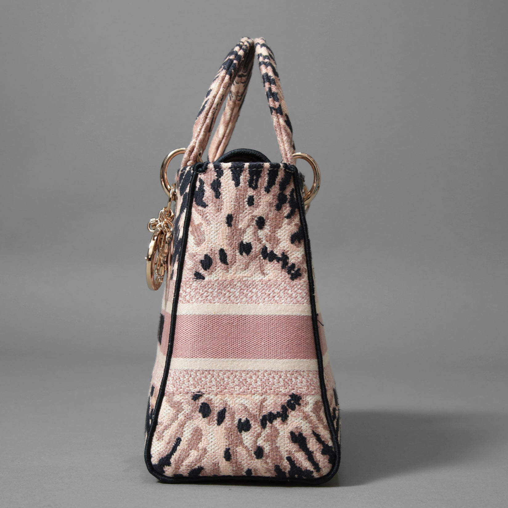 Dior クリスチャンディオール / 2021年リゾートコレクション 美品 Tie & Dior / Lady D-Lite レディ D-ライト ミディアム バッグ / キャンバス タイダイ柄 刺繍 / (PINK x NAVY) 3WAY トート ショルダー