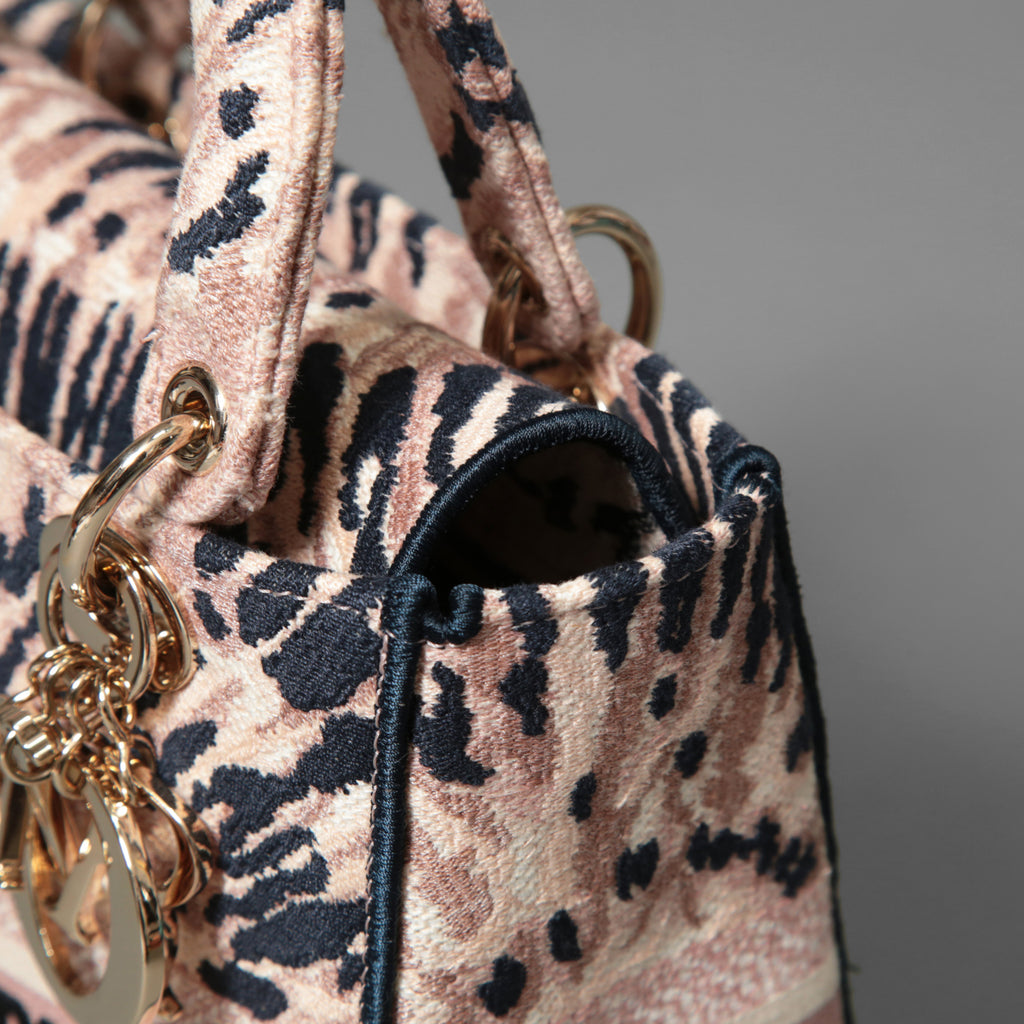 Dior クリスチャンディオール / 2021年リゾートコレクション 美品 Tie & Dior / Lady D-Lite レディ D-ライト ミディアム バッグ / キャンバス タイダイ柄 刺繍 / (PINK x NAVY) 3WAY トート ショルダー