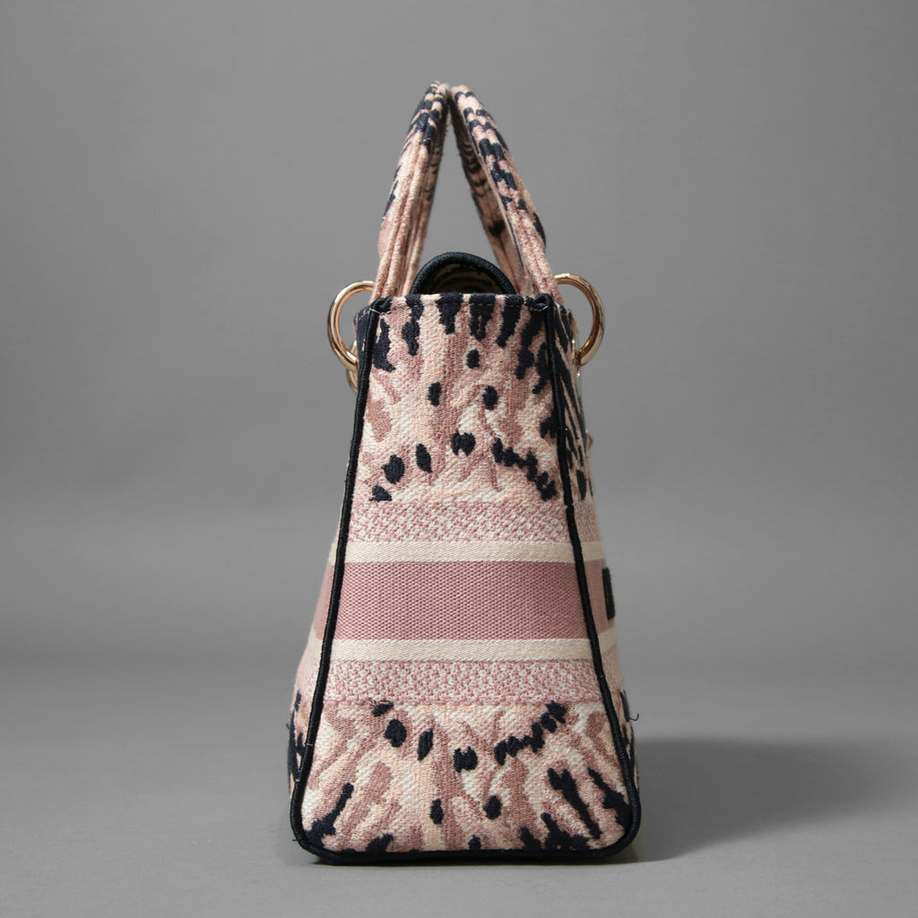 Dior クリスチャンディオール / 2021年リゾートコレクション 美品 Tie & Dior / Lady D-Lite レディ D-ライト ミディアム バッグ / キャンバス タイダイ柄 刺繍 / (PINK x NAVY) 3WAY トート ショルダー