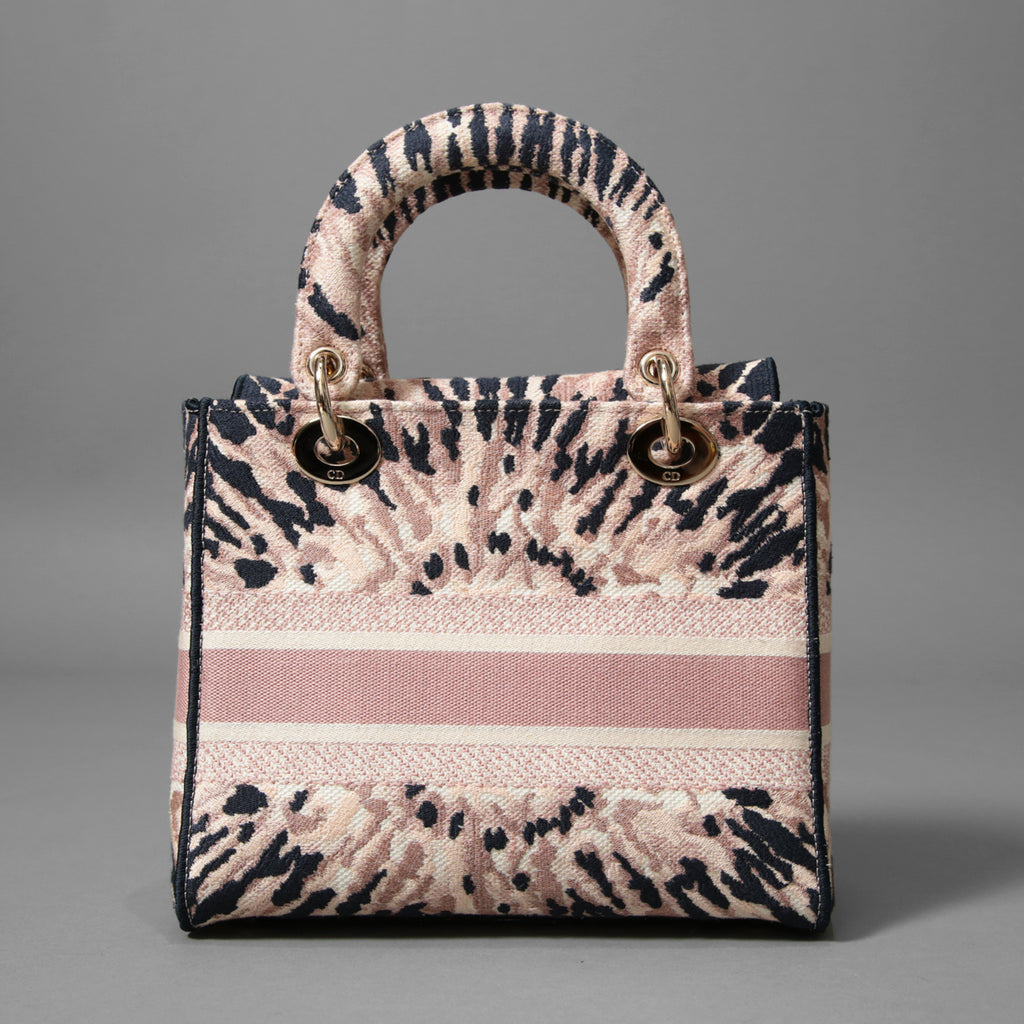 Dior クリスチャンディオール / 2021年リゾートコレクション 美品 Tie & Dior / Lady D-Lite レディ D-ライト ミディアム バッグ / キャンバス タイダイ柄 刺繍 / (PINK x NAVY) 3WAY トート ショルダー