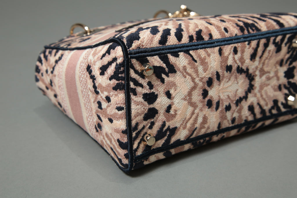 Dior クリスチャンディオール / 2021年リゾートコレクション 美品 Tie & Dior / Lady D-Lite レディ D-ライト ミディアム バッグ / キャンバス タイダイ柄 刺繍 / (PINK x NAVY) 3WAY トート ショルダー