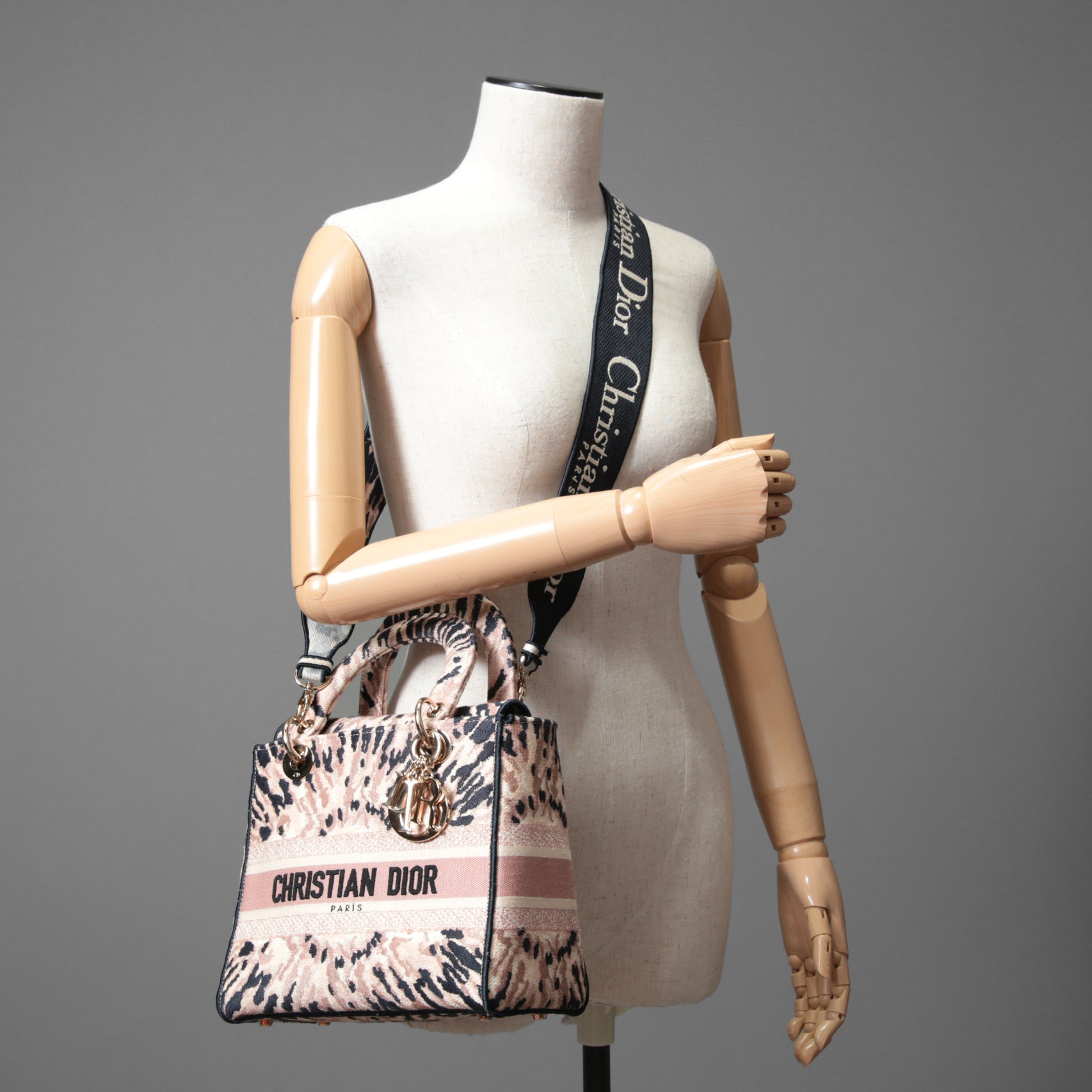 Dior クリスチャンディオール / 2021年リゾートコレクション 美品 Tie & Dior / Lady D-Lite レディ D-ライト ミディアム バッグ / キャンバス タイダイ柄 刺繍 / (PINK x NAVY) 3WAY トート ショルダー