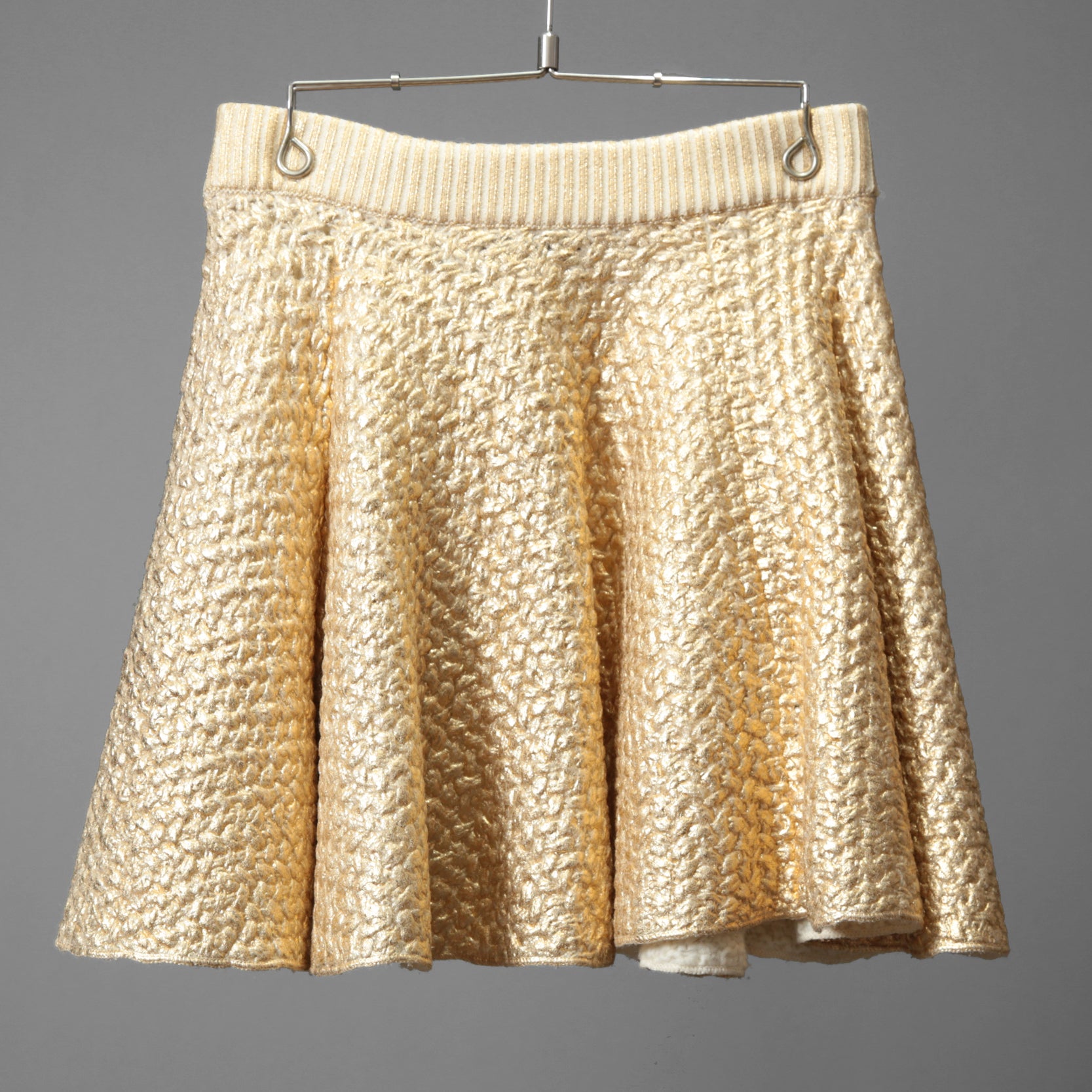 VALENTINO GARAVANI ヴァレンティノ・ガラヴァーニ / 21AW 美品 ゴールドニット サークル ミニスカート / フレアスカート / WB0KG02J6QB / size M (GOLD)