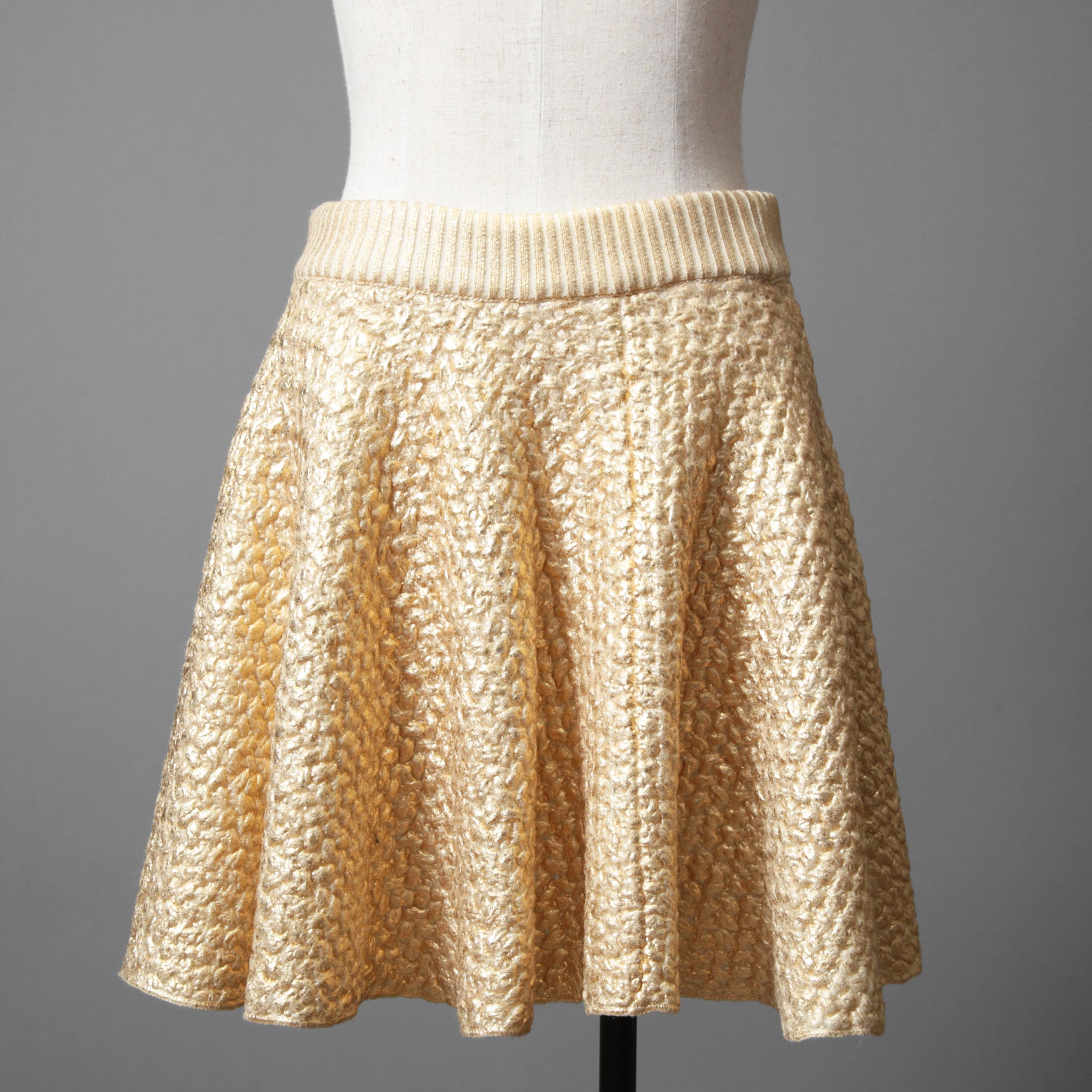 VALENTINO GARAVANI ヴァレンティノ・ガラヴァーニ / 21AW 美品 ゴールドニット サークル ミニスカート / フレアスカート / WB0KG02J6QB / size M (GOLD)