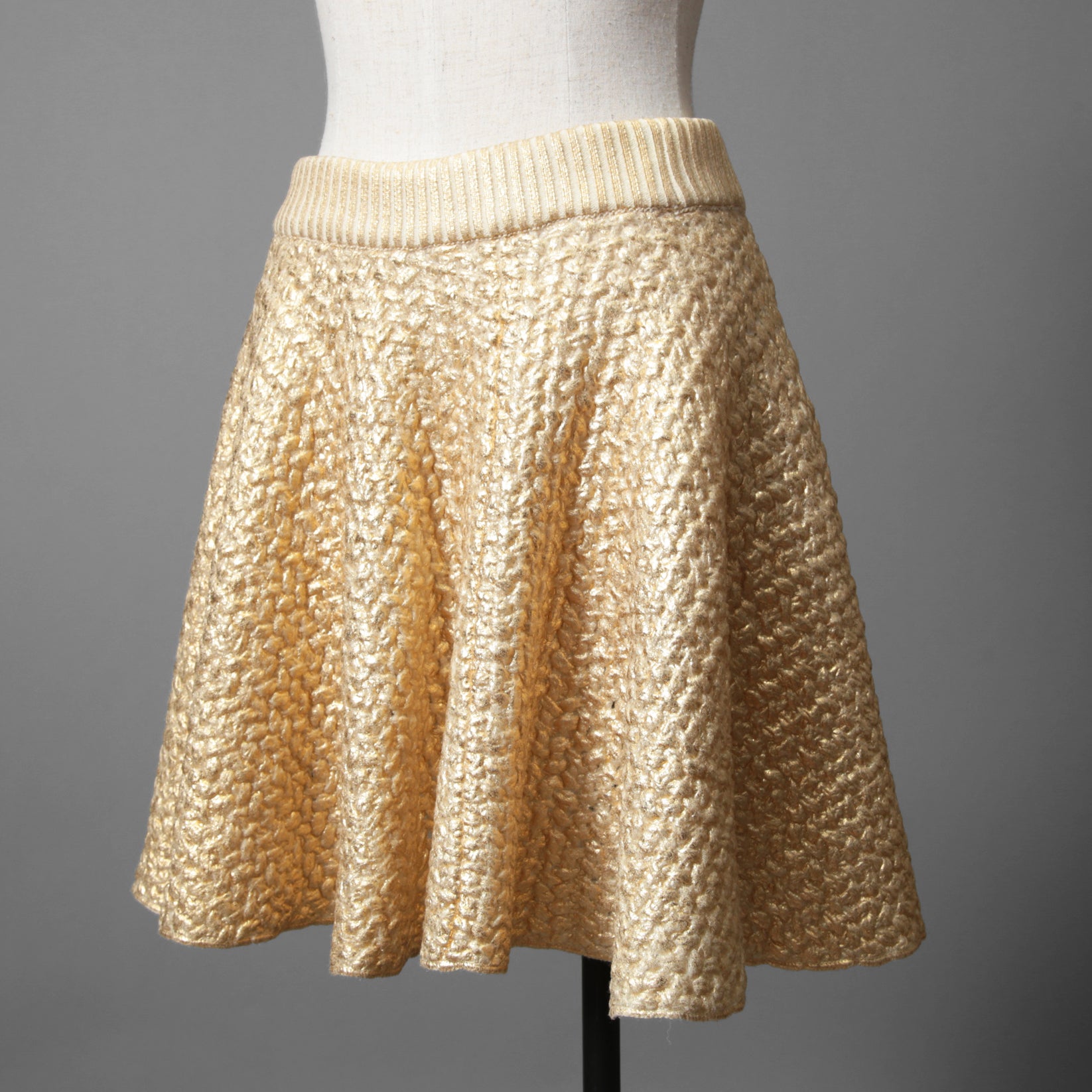 VALENTINO GARAVANI ヴァレンティノ・ガラヴァーニ / 21AW 美品 ゴールドニット サークル ミニスカート / フレアスカート / WB0KG02J6QB / size M (GOLD)