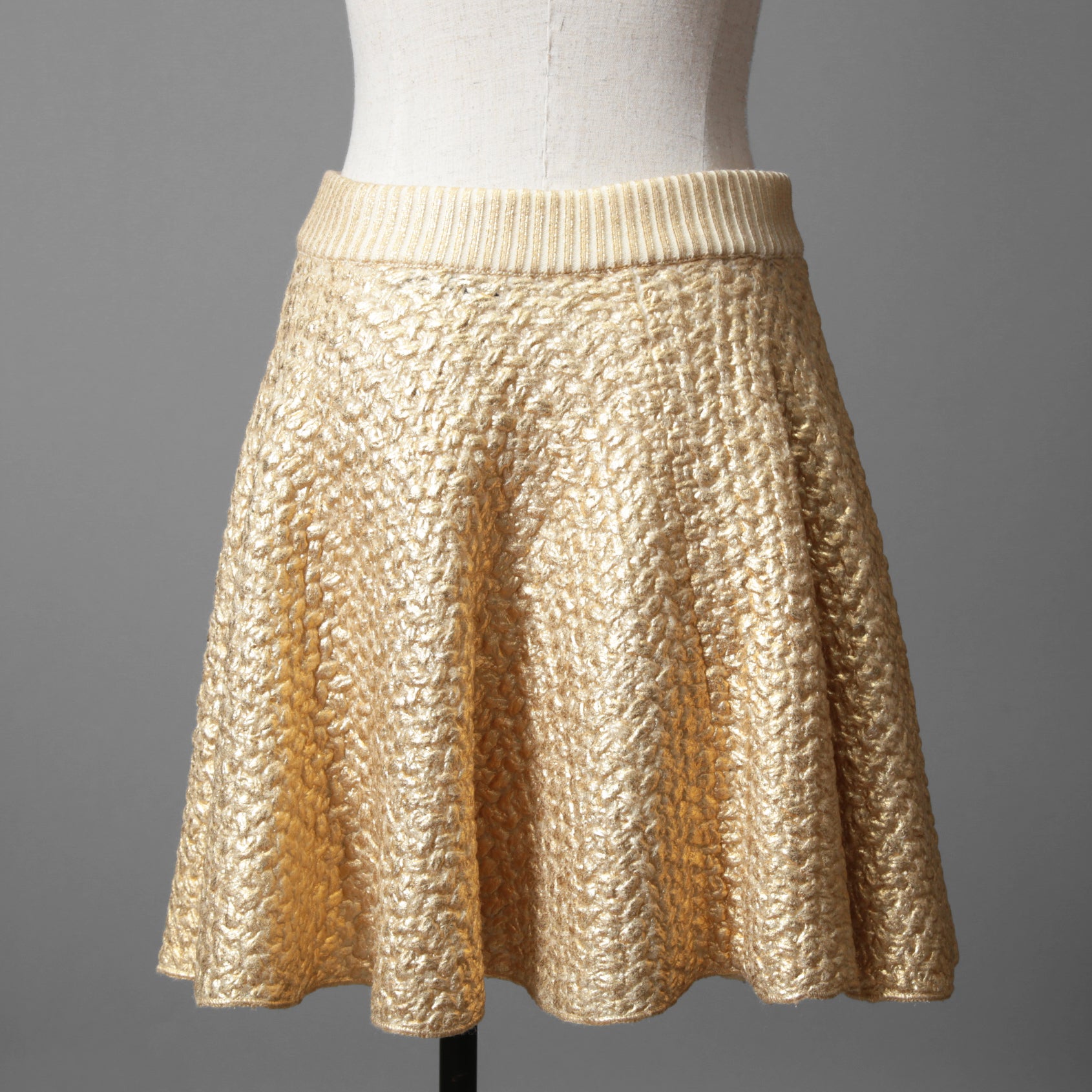 VALENTINO GARAVANI ヴァレンティノ・ガラヴァーニ / 21AW 美品 ゴールドニット サークル ミニスカート / フレアスカート / WB0KG02J6QB / size M (GOLD)