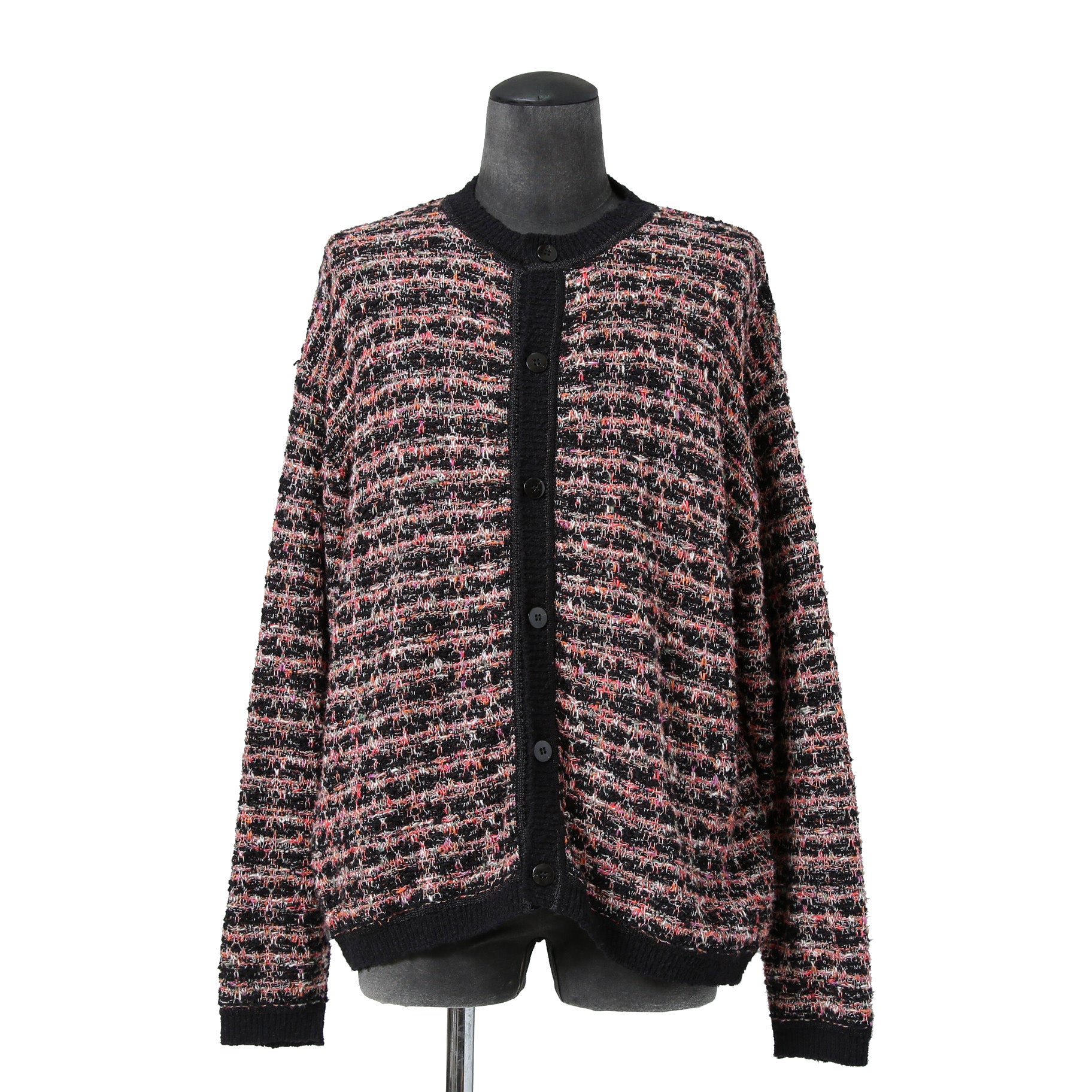 Iroquois イロコイ / 2023SS ツイード ニット カーディガン / size 2 (PINK x BLACK)